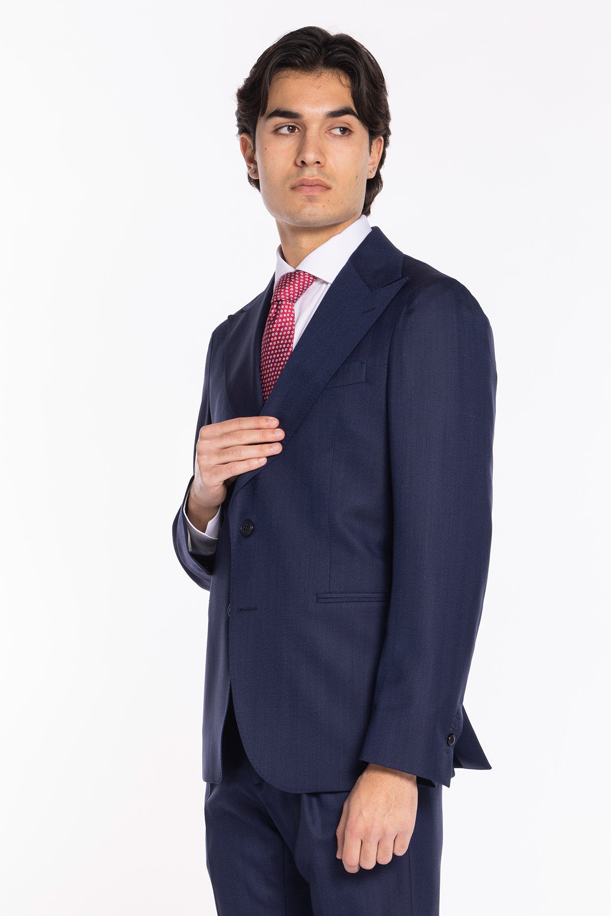 Giacca uomo monopetto blu spigata in fresco lana 100% Vitale Barberis Canonico tasche a filo
