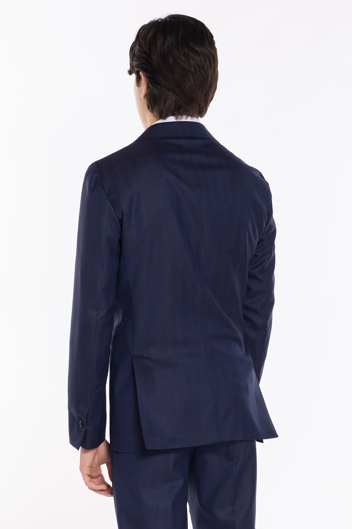 Giacca uomo monopetto blu spigata in fresco lana 100% Vitale Barberis Canonico tasche a filo