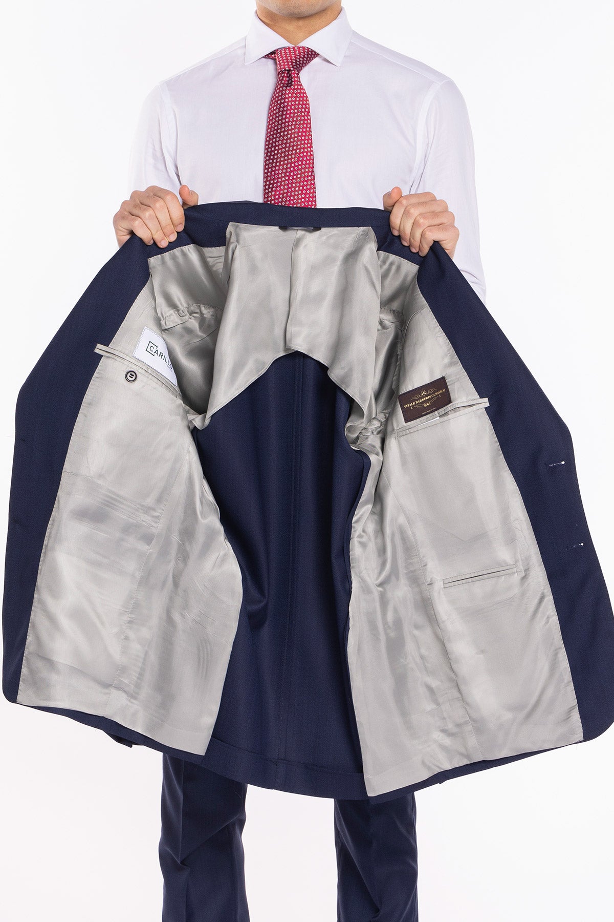 Giacca uomo monopetto blu spigata in fresco lana 100% Vitale Barberis Canonico tasche a filo