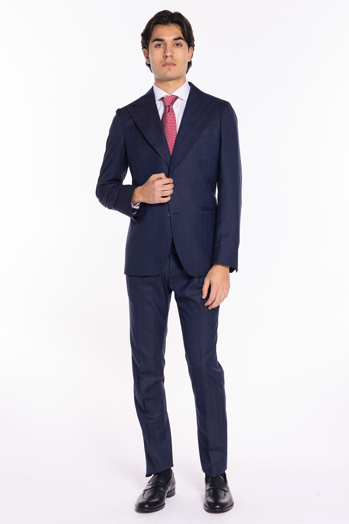 Giacca uomo monopetto blu spigata in fresco lana 100% Vitale Barberis Canonico tasche a filo