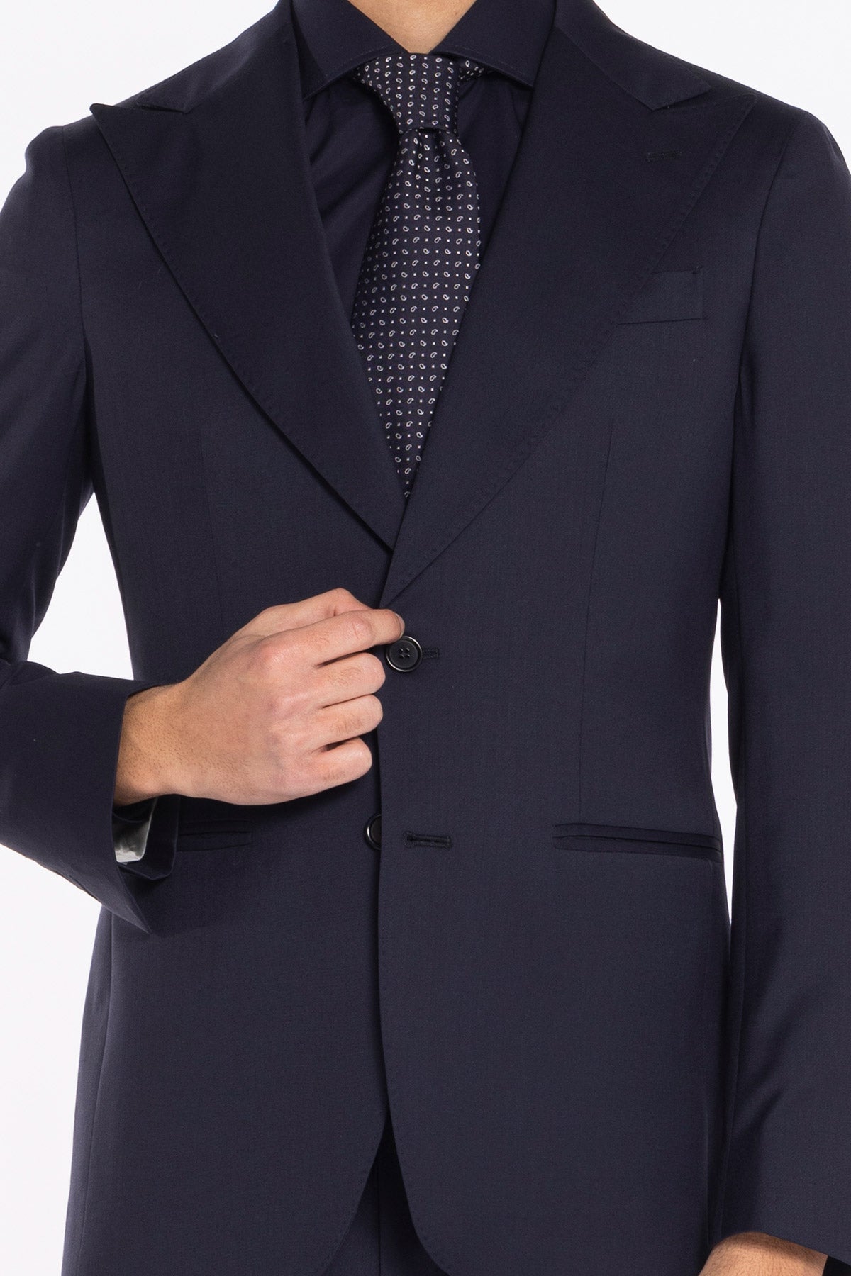 Abito uomo monopetto blu scuro fresco lana super 130's Bristol Tessuti Napoli rever a lancia