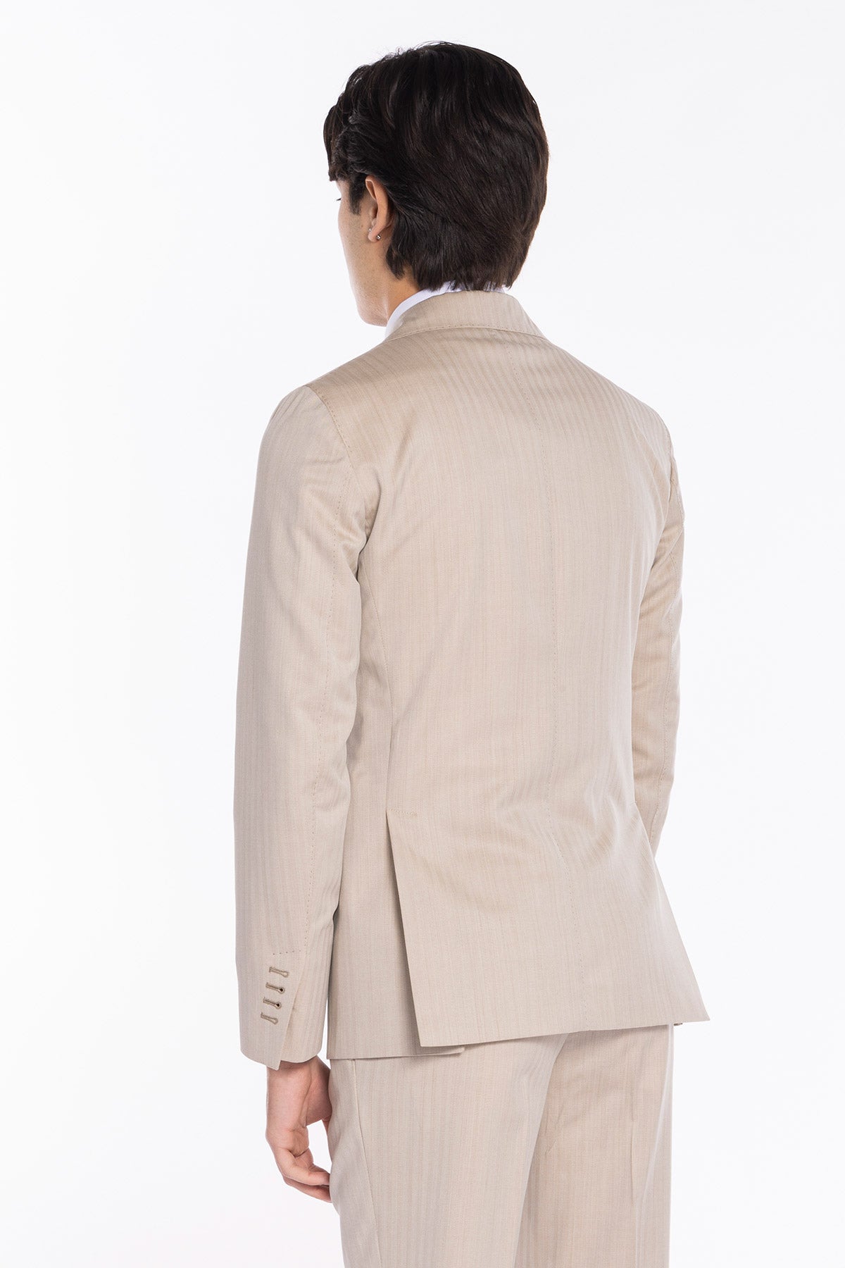 Giacca uomo monopetto Beige solaro fresco lana Bristol Tessuti Napoli rever a lancia
