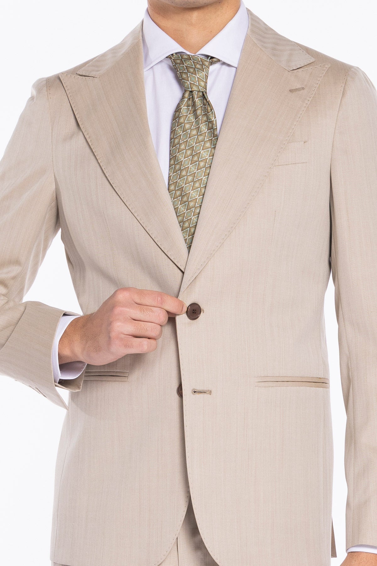 Giacca uomo monopetto Beige solaro fresco lana Bristol Tessuti Napoli rever a lancia