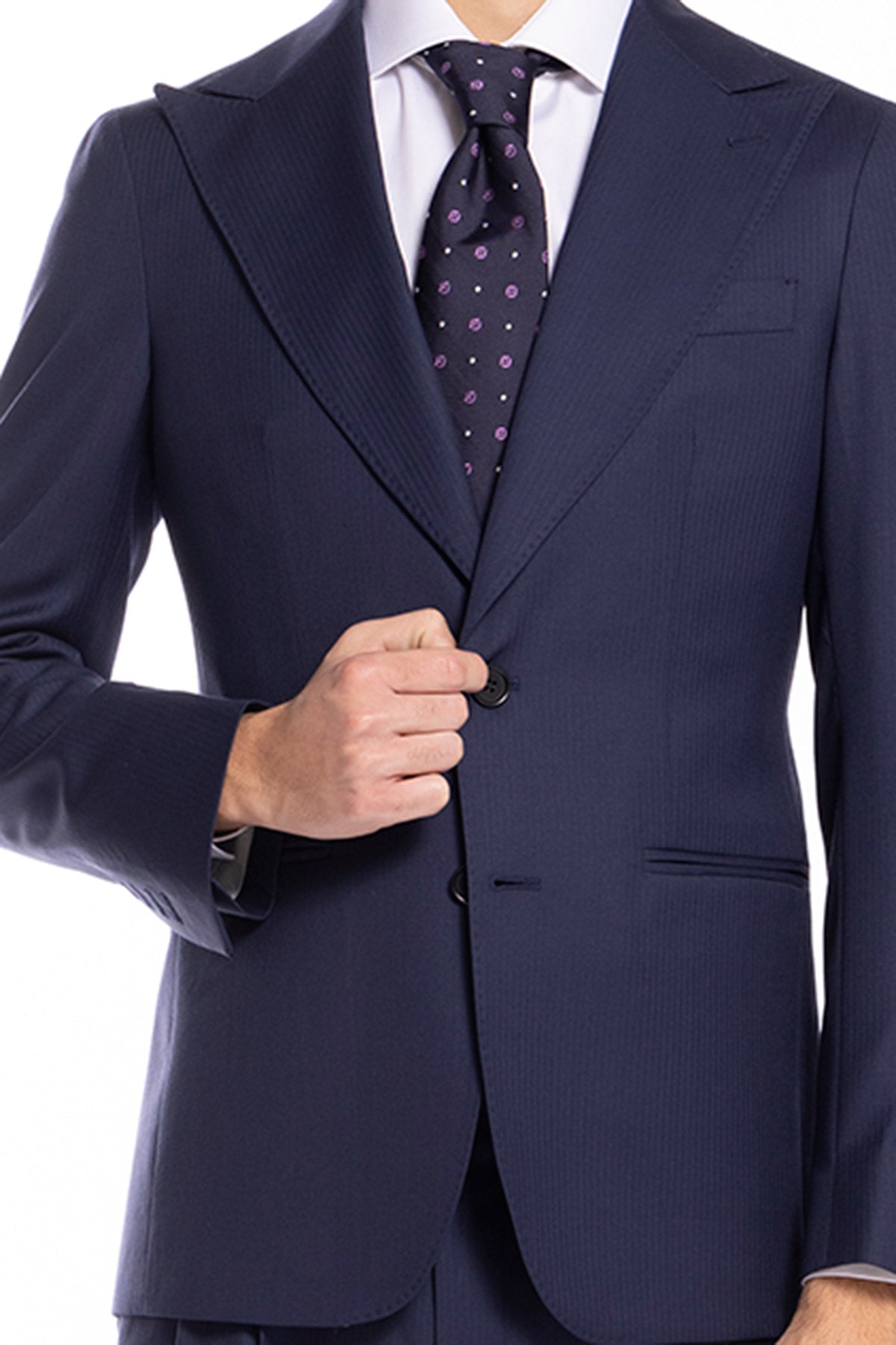 Giacca uomo monopetto blu spigata fresco lana super 130's Bristol Tessuti Napoli rever a lancia