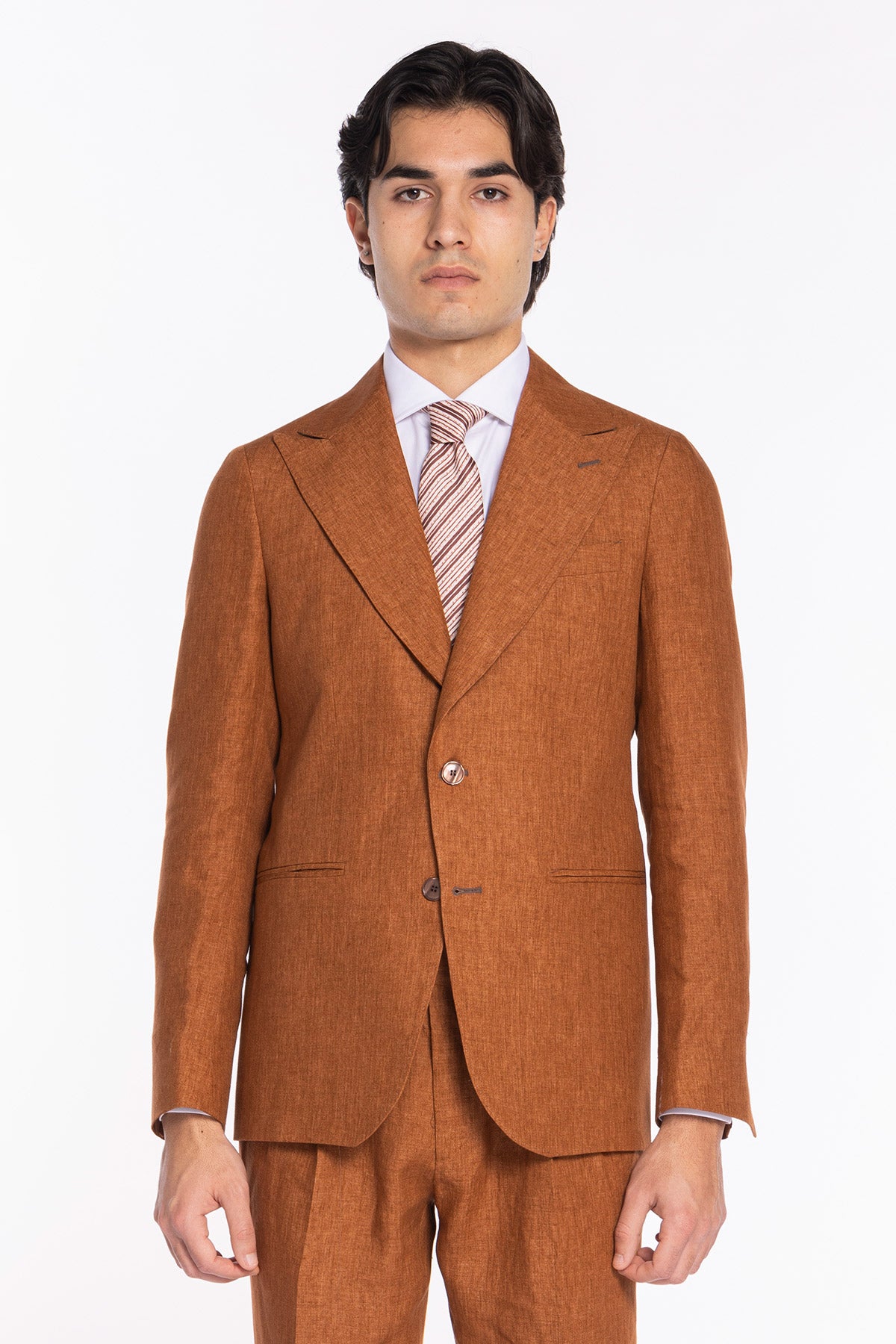 Giacca uomo monopetto arancio 100% lino Bristol Tessuti Napoli rever a lancia
