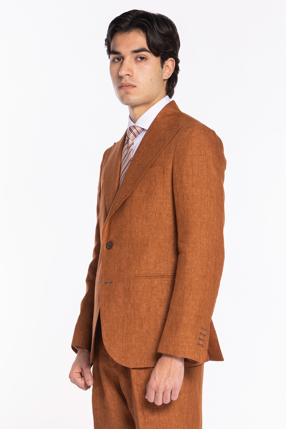 Giacca uomo monopetto arancio 100% lino Bristol Tessuti Napoli rever a lancia