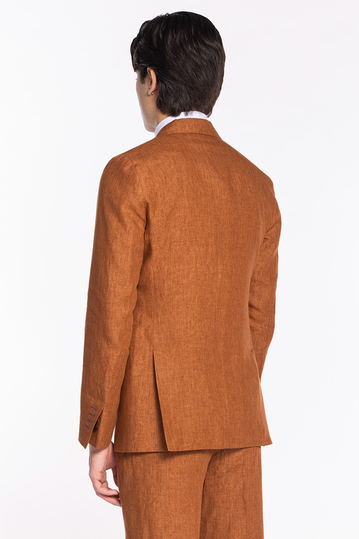 Giacca uomo monopetto arancio 100% lino Bristol Tessuti Napoli rever a lancia
