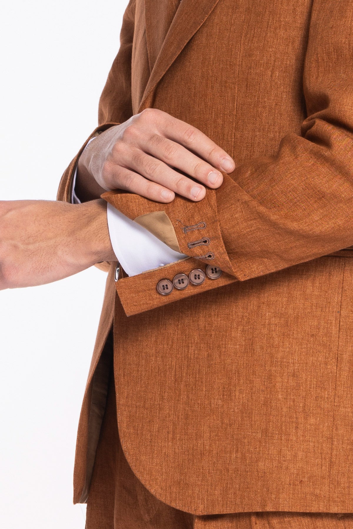 Giacca uomo monopetto arancio 100% lino Bristol Tessuti Napoli rever a lancia