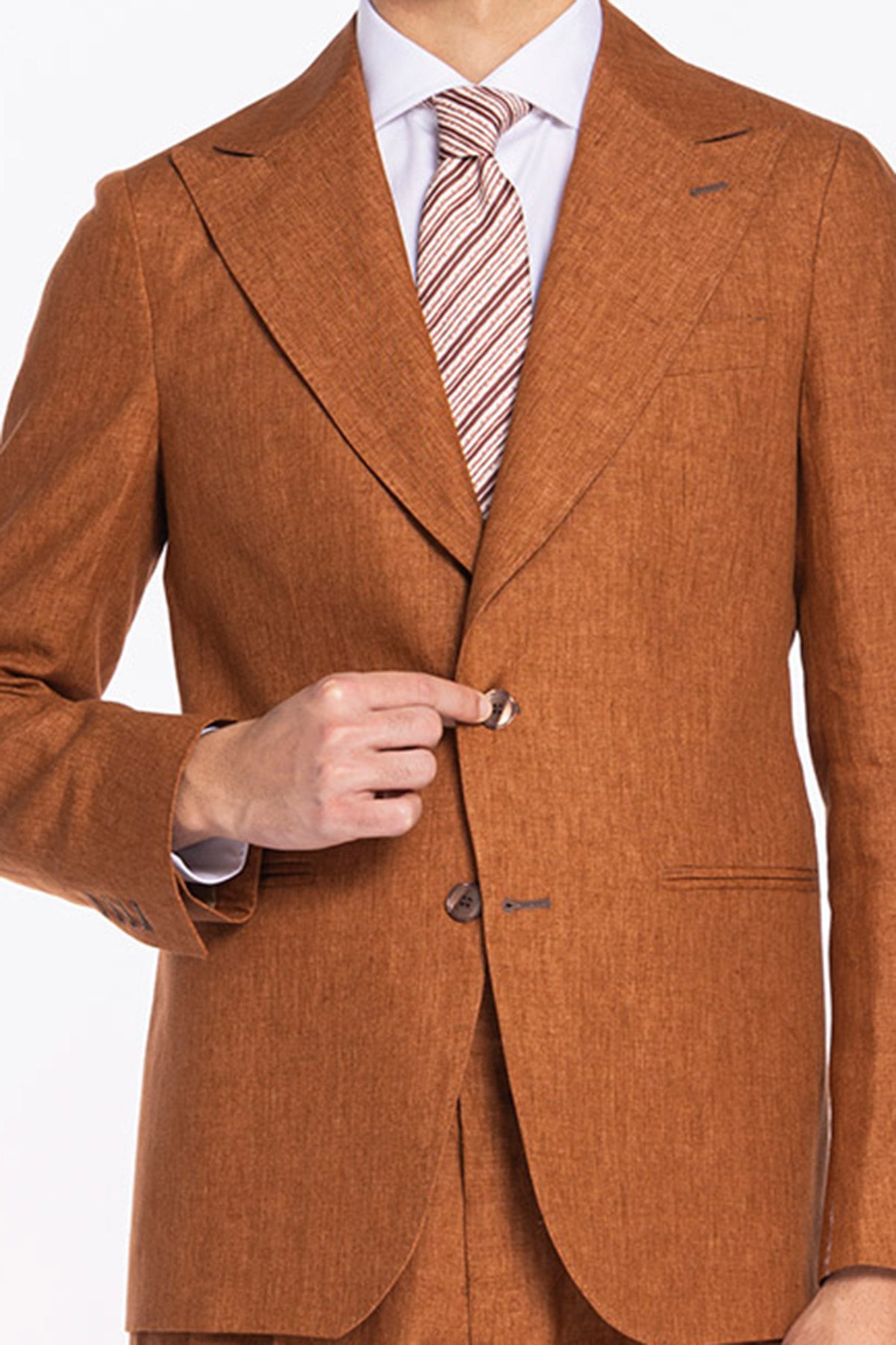 Giacca uomo monopetto arancio 100% lino Bristol Tessuti Napoli rever a lancia