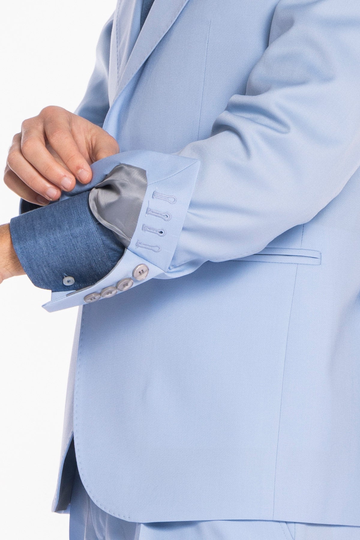 Giacca uomo monopetto azzurro fresco lana super 130's Bristol Tessuti Napoli rever a lancia