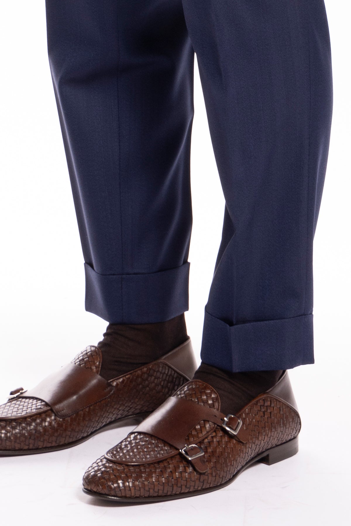 Pantalone uomo blu spigato vita alta doppia pince  in fresco lana 100% Vitale Barberis Canonico