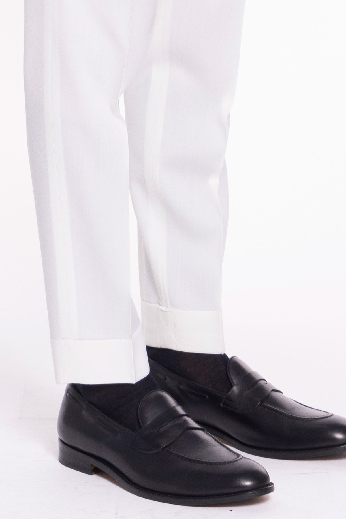 Pantalone uomo bianco in fresco lana super 130's Bristol tessuti Napoli vita alta fibbie laterali