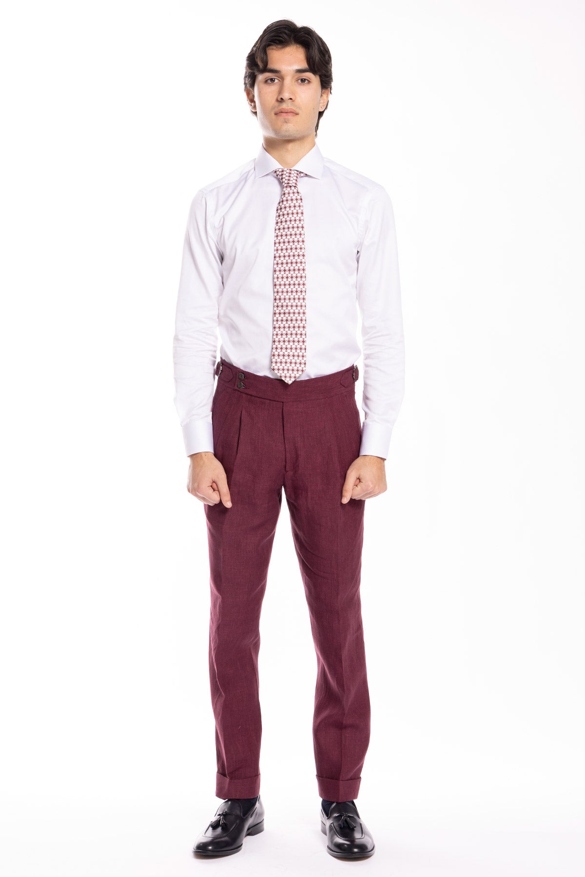 Abito uomo monopetto bordeaux 100% lino Bristol Tessuti Napoli rever a lancia