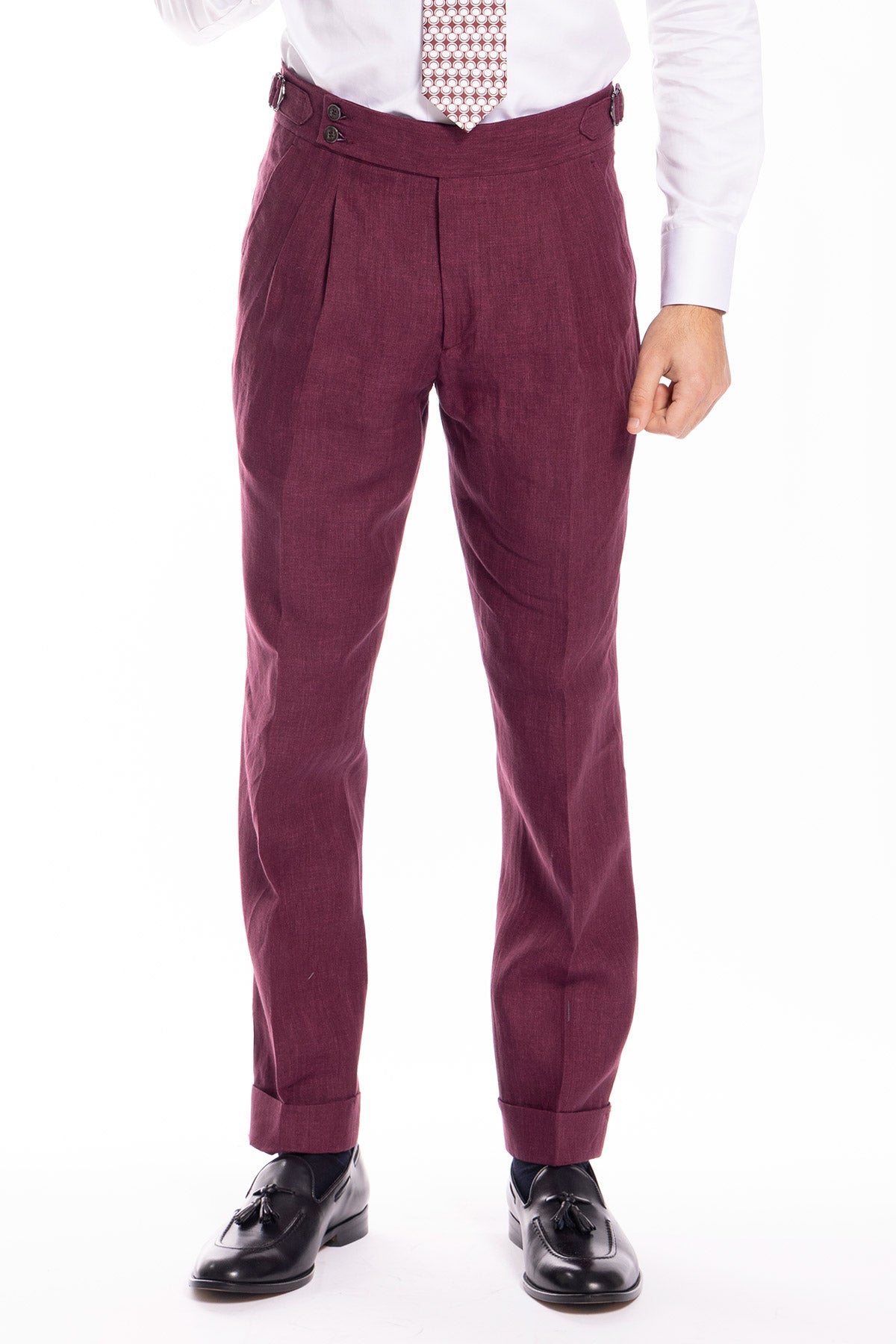 Abito uomo monopetto bordeaux 100% lino Bristol Tessuti Napoli rever a lancia