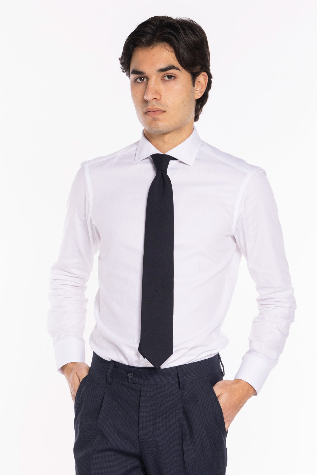 Cravatta uomo blu 9cm tinta unita in fresco lana super 130's Vitale Barberis Canonico