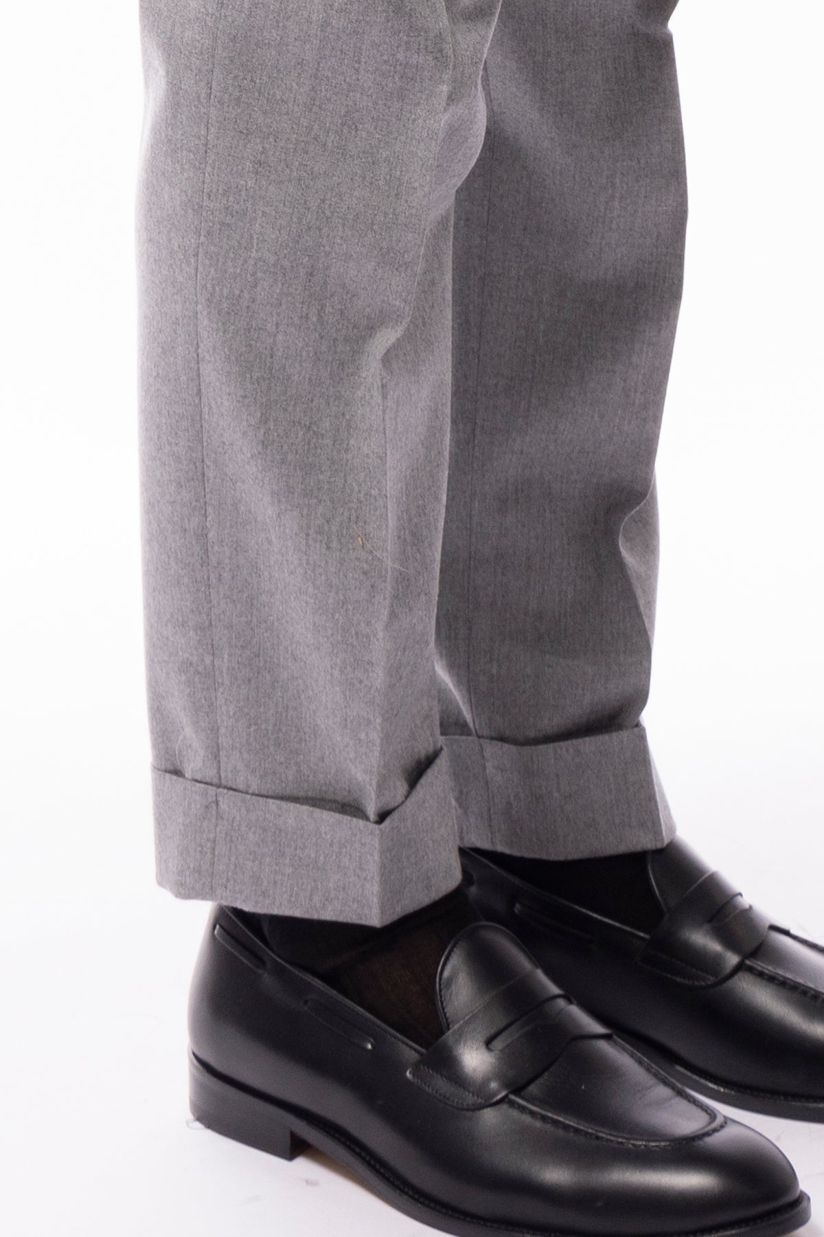 Pantalone uomo grigio chiaro vita alta con fibbie laterali in lana 100% Vitale Barberis Canonico tasca america risvolto 5cm