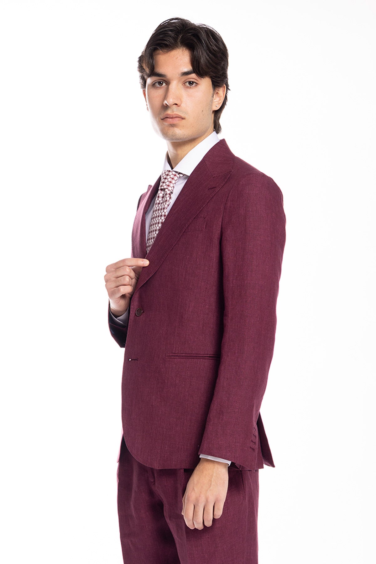 Abito uomo monopetto bordeaux 100% lino Bristol Tessuti Napoli rever a lancia