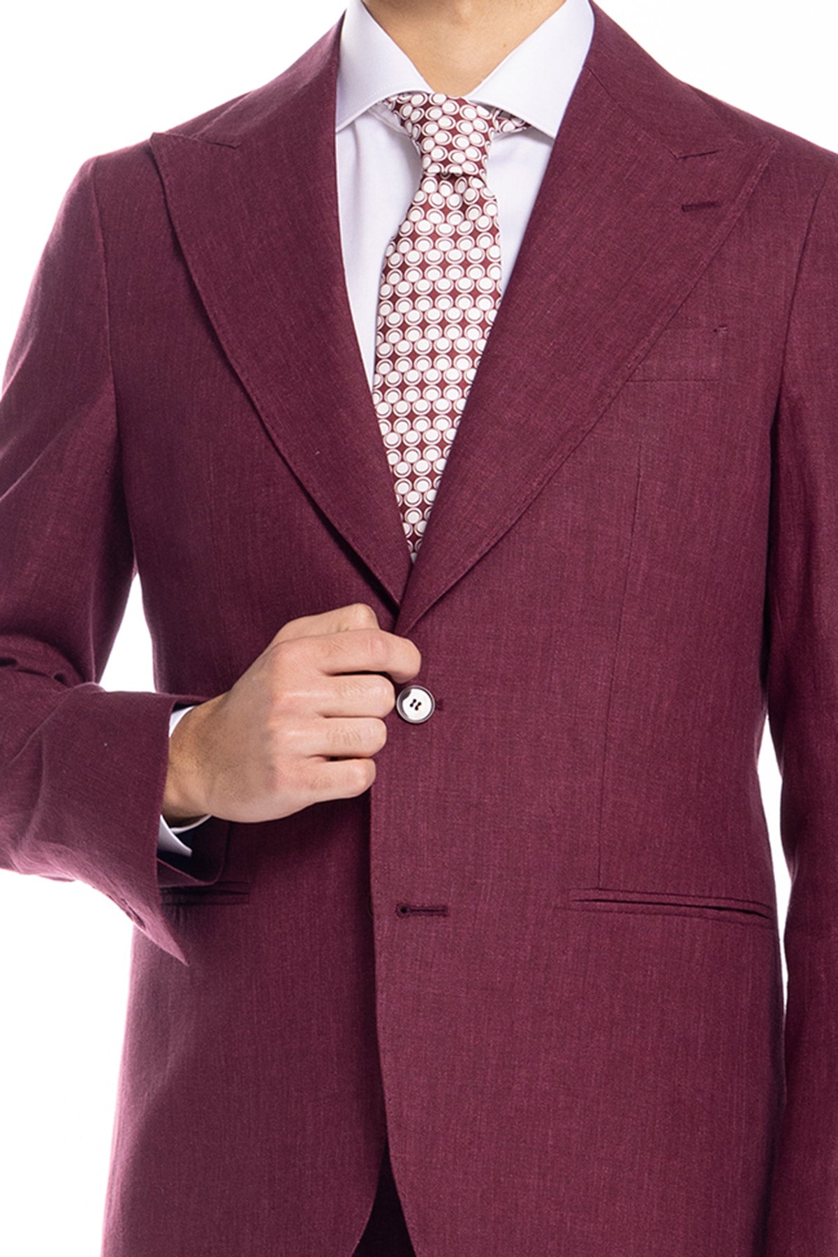 Giacca uomo monopetto bordeaux 100% lino Bristol Tessuti Napoli rever a lancia