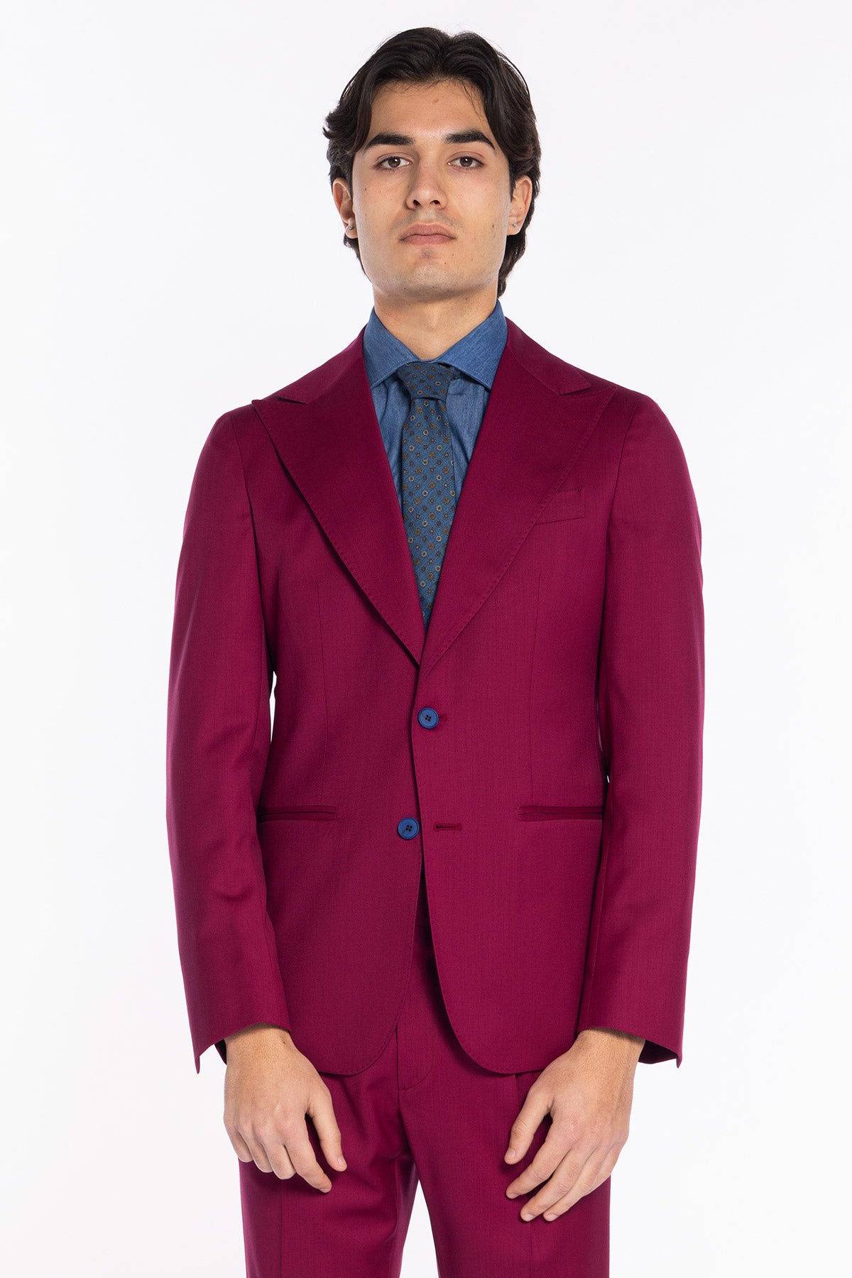 Giacca uomo monopetto Fucsia fresco lana super 130's Bristol Tessuti Napoli rever a lancia