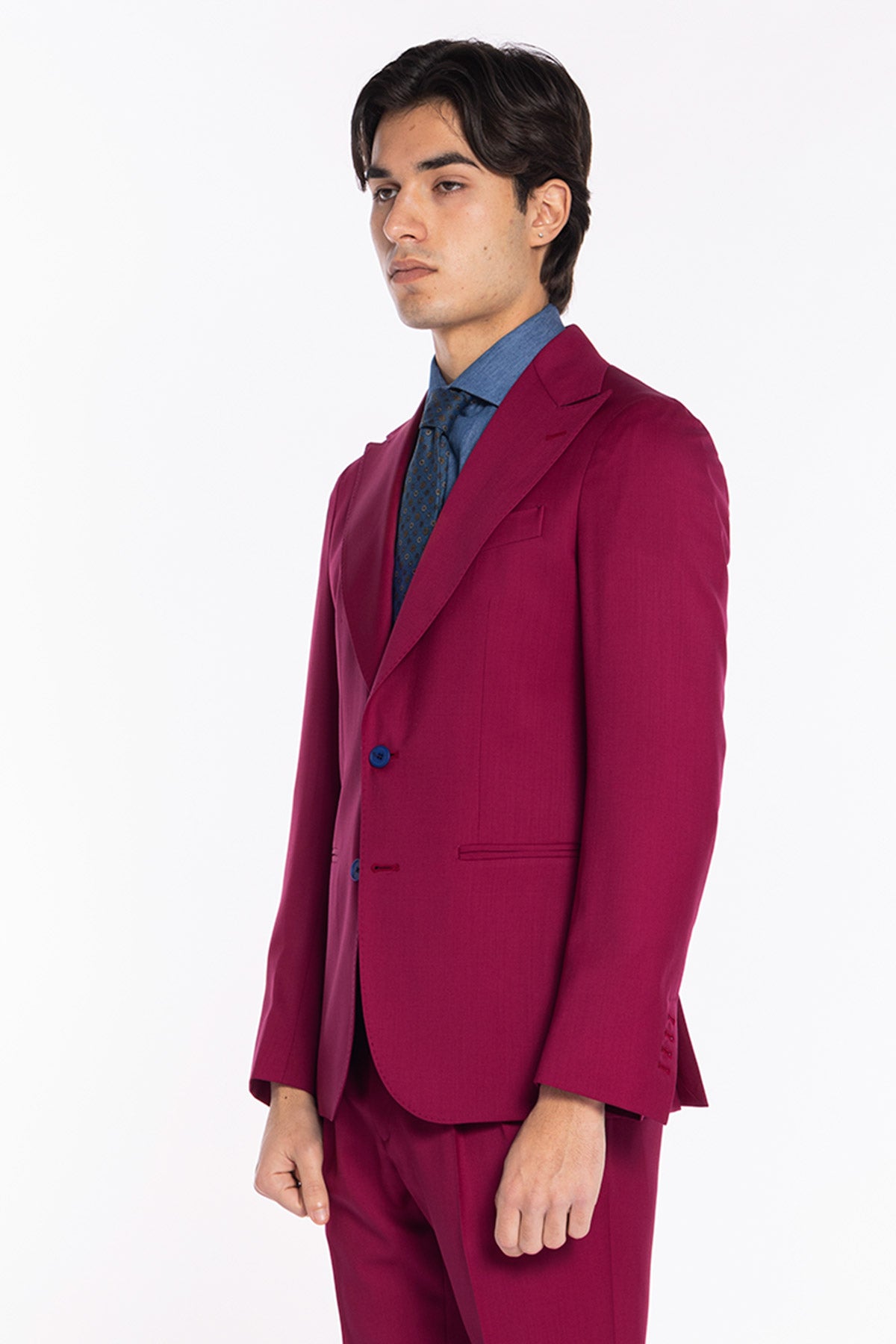 Giacca uomo monopetto Fucsia fresco lana super 130's Bristol Tessuti Napoli rever a lancia