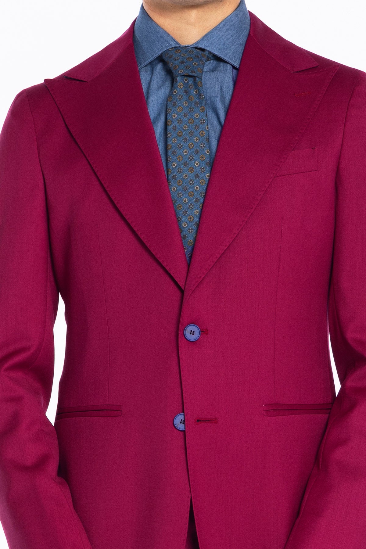 Giacca uomo monopetto Fucsia fresco lana super 130's Bristol Tessuti Napoli rever a lancia