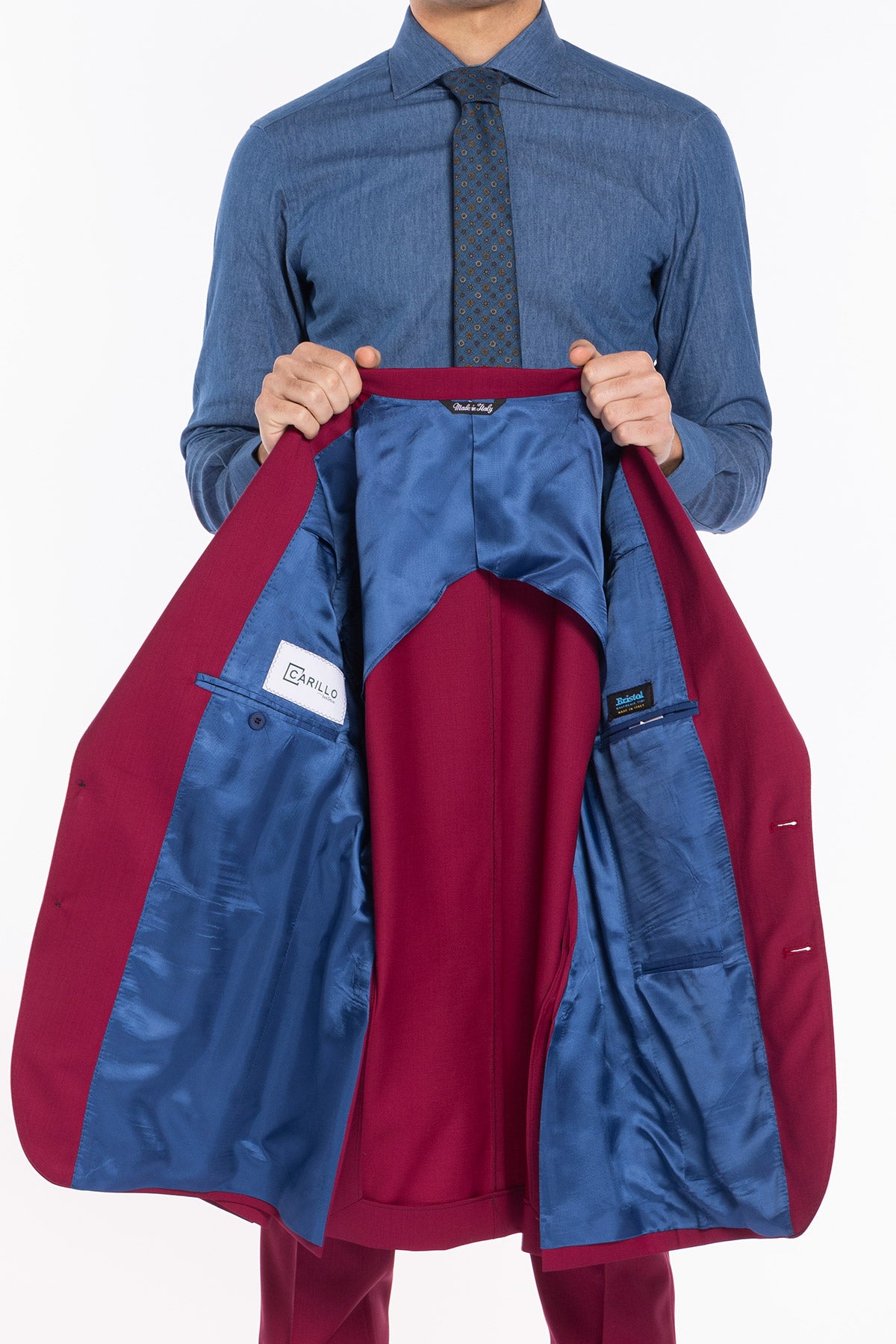 Giacca uomo monopetto Fucsia fresco lana super 130's Bristol Tessuti Napoli rever a lancia