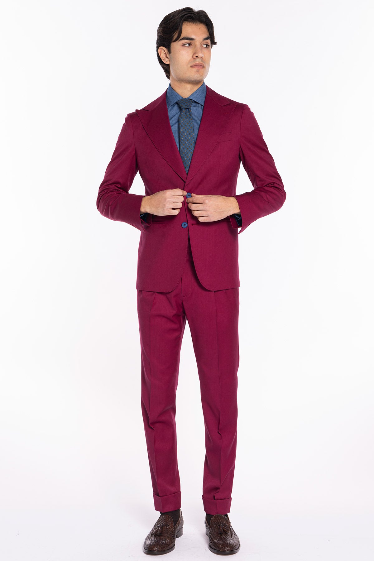 Giacca uomo monopetto Fucsia fresco lana super 130's Bristol Tessuti Napoli rever a lancia