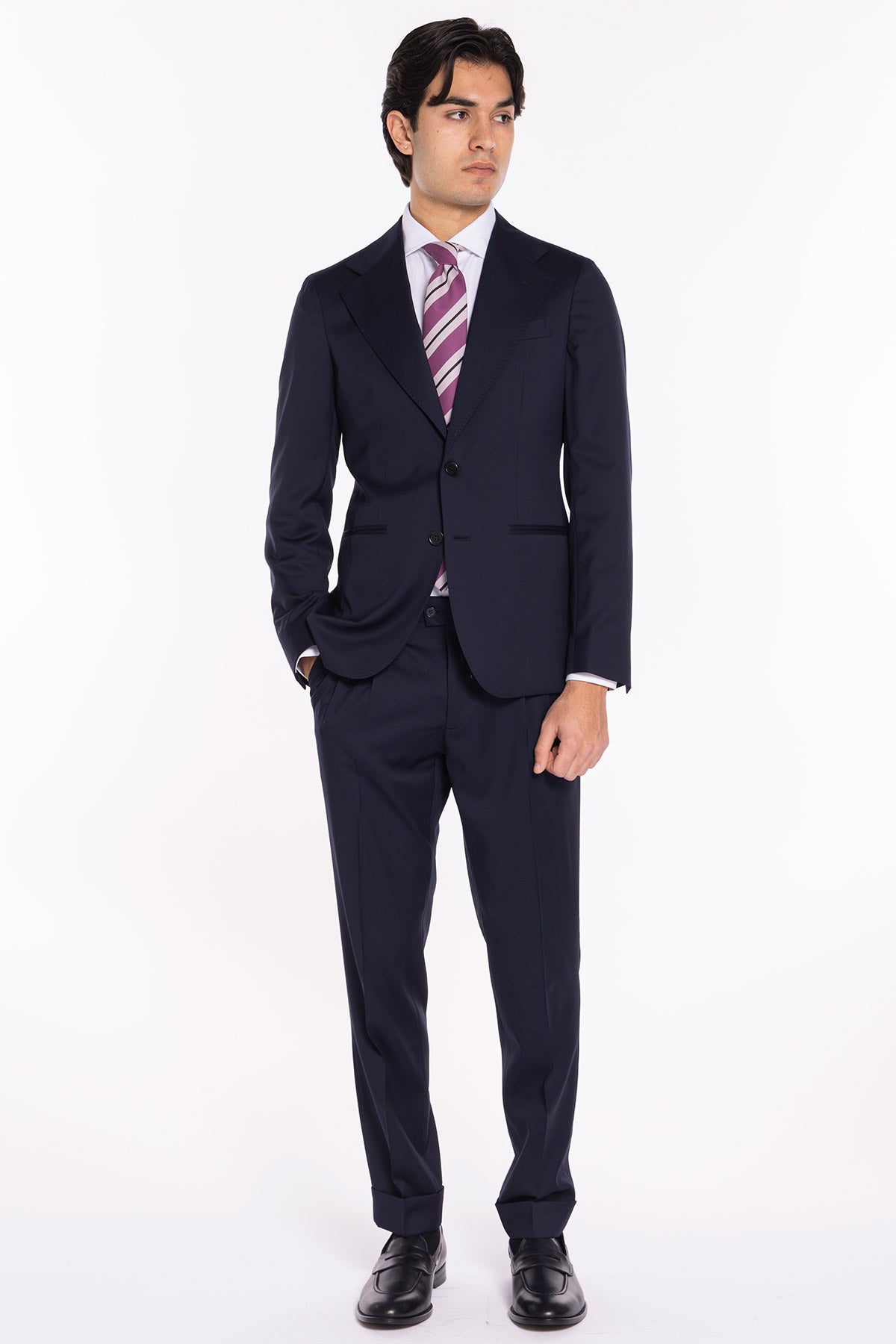 Giacca uomo monopetto blu notte fresco lana super 130's Vitale Barberis Canonico Rever largo