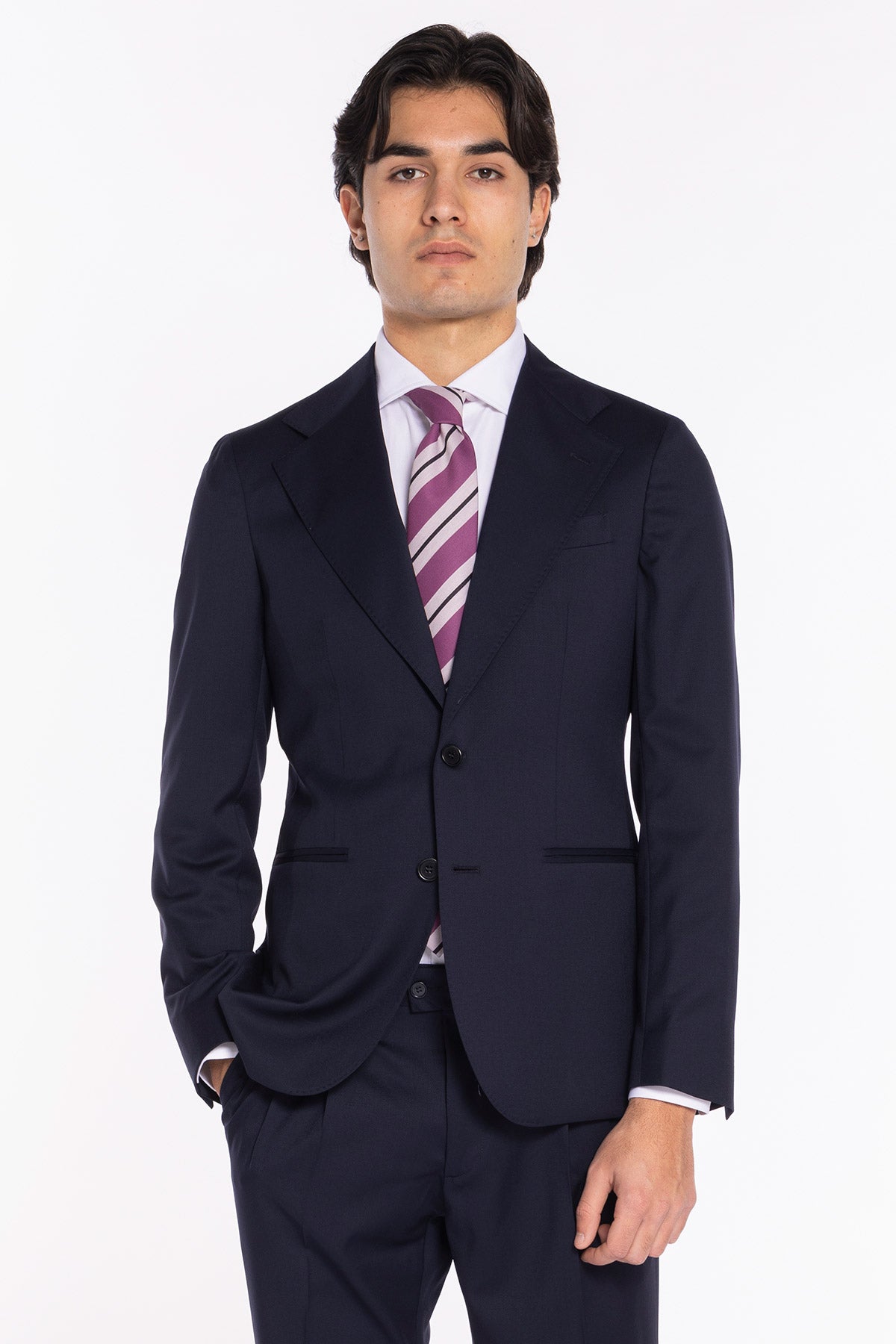Giacca uomo monopetto blu notte fresco lana super 130's Vitale Barberis Canonico Rever largo