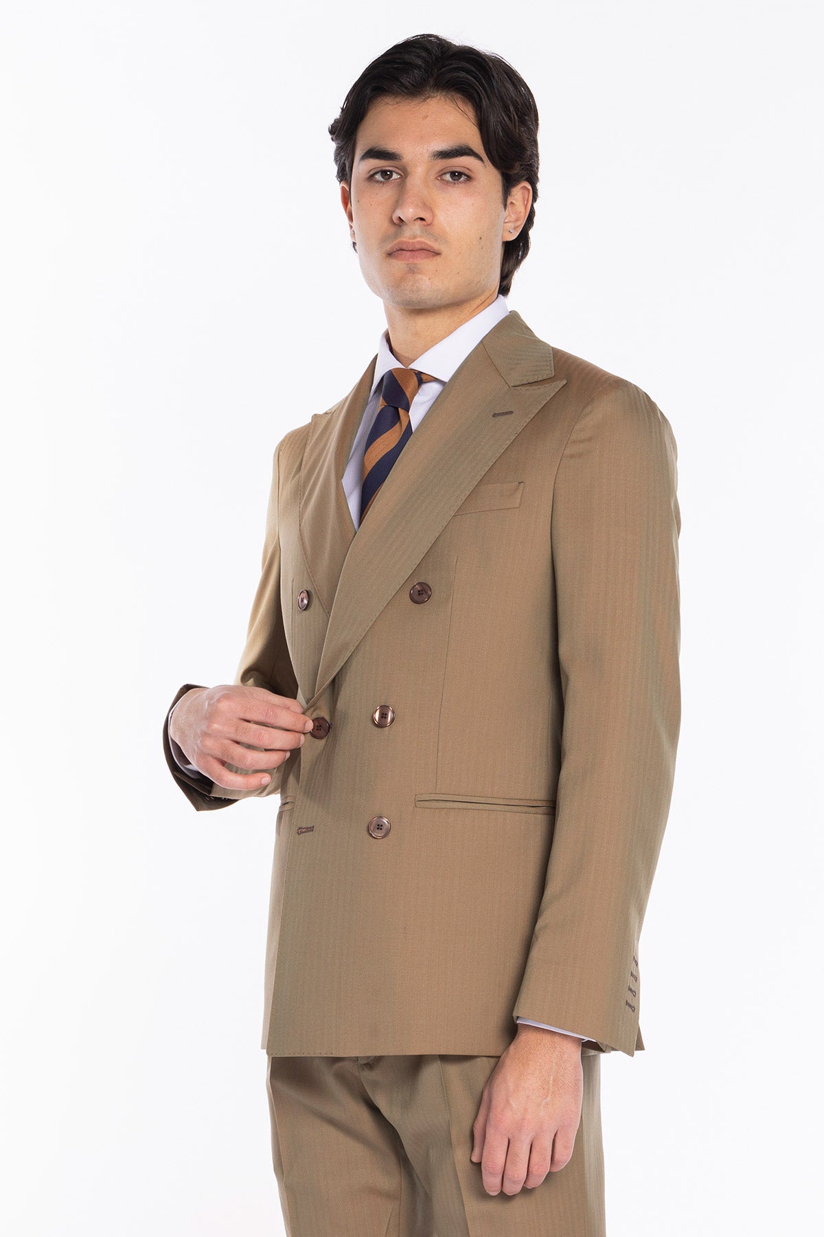 Giacca uomo Doppiopetto fango Solaro fresco lana super 100's e seta Holland & Sherry Rever a lancia