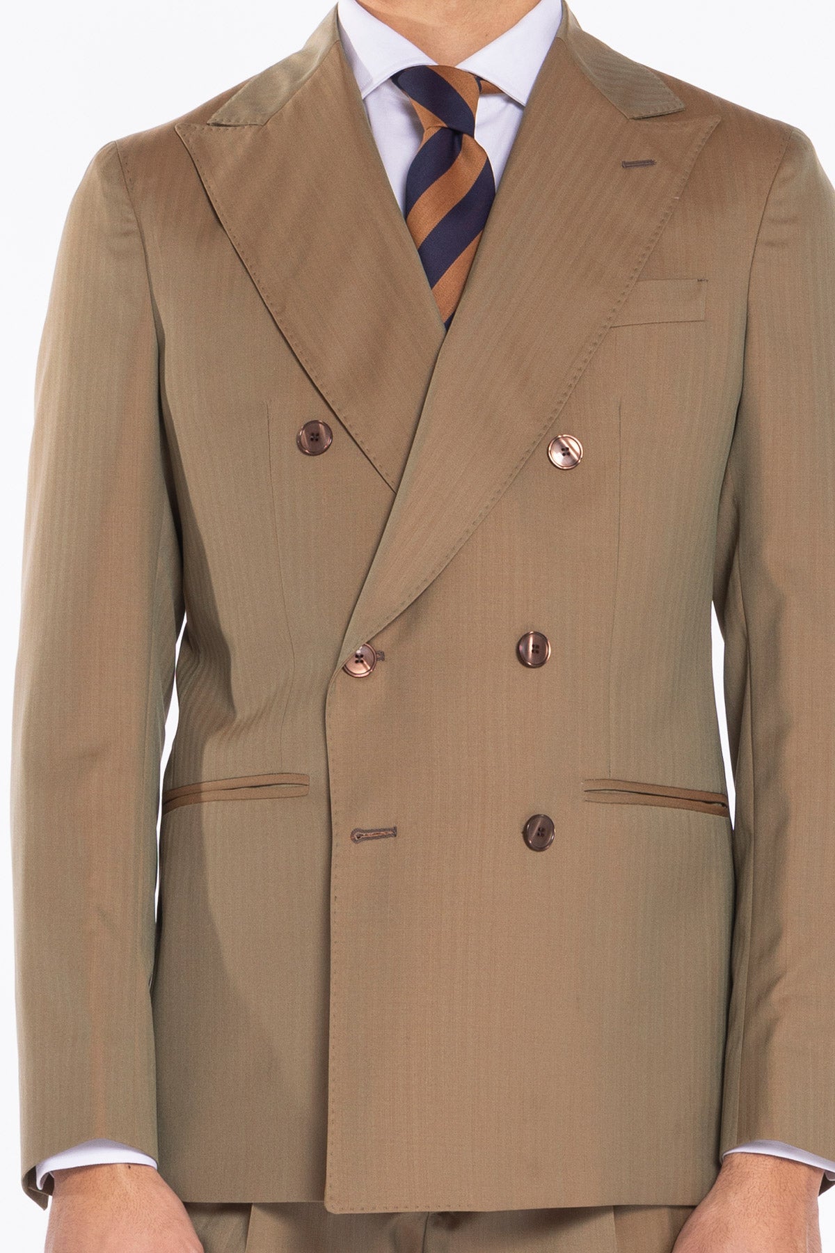 Giacca uomo Doppiopetto fango Solaro fresco lana super 100's e seta Holland & Sherry Rever a lancia