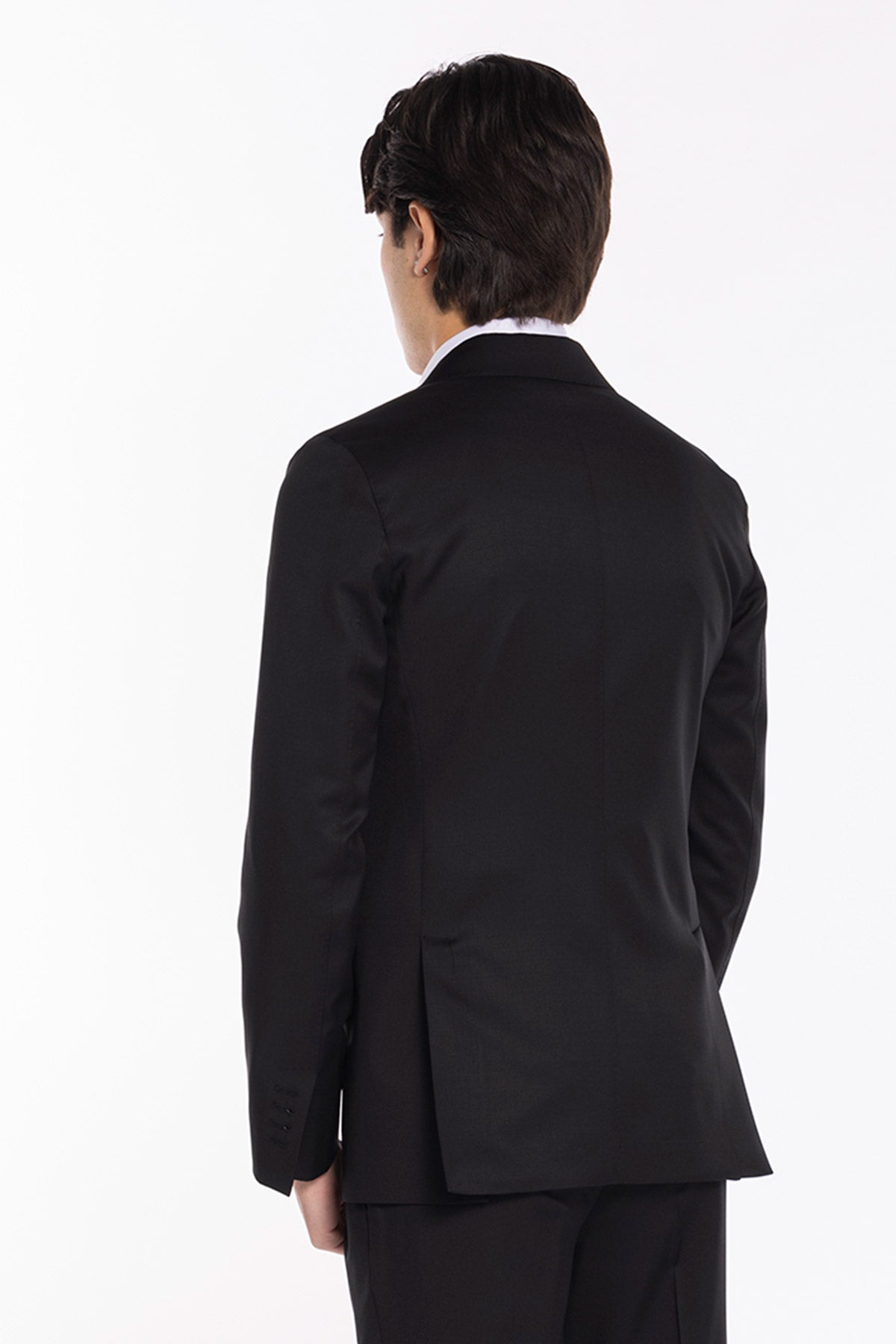 Giacca uomo doppiopetto nera fresco lana super 130's Vitale Barberis Canonico Rever a lancia