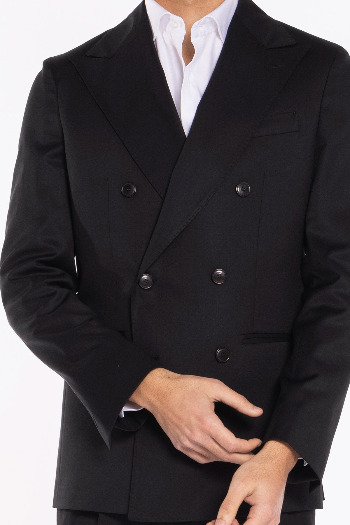 Giacca uomo doppiopetto nera fresco lana super 130's Vitale Barberis Canonico Rever a lancia