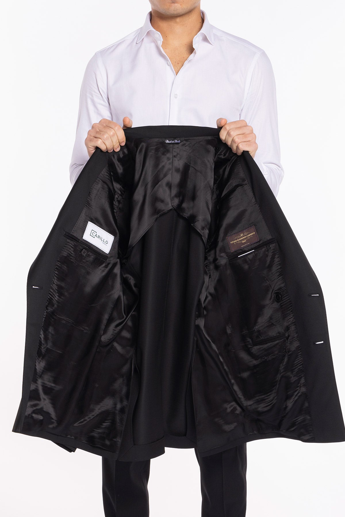 Giacca uomo doppiopetto nera fresco lana super 130's Vitale Barberis Canonico Rever a lancia