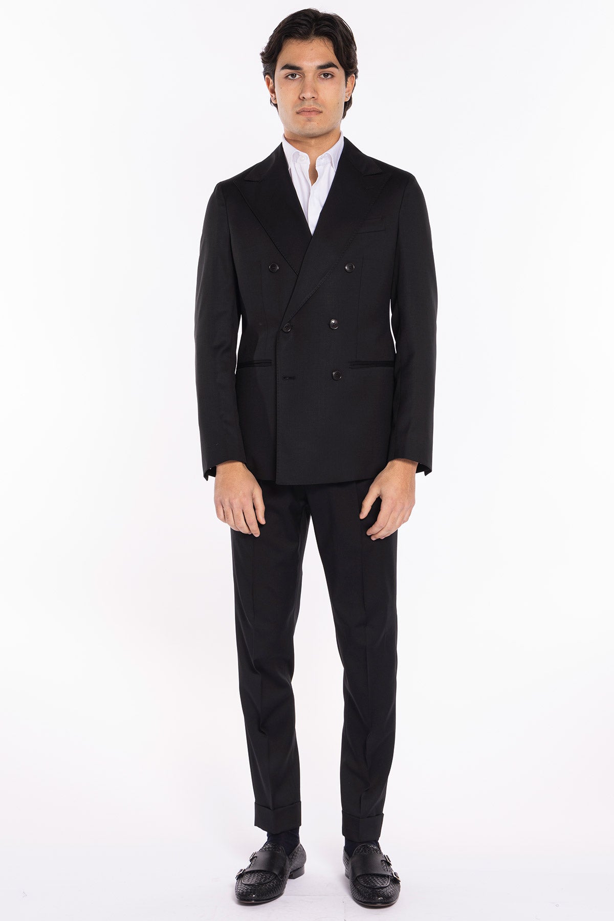 Giacca uomo doppiopetto nera fresco lana super 130's Vitale Barberis Canonico Rever a lancia