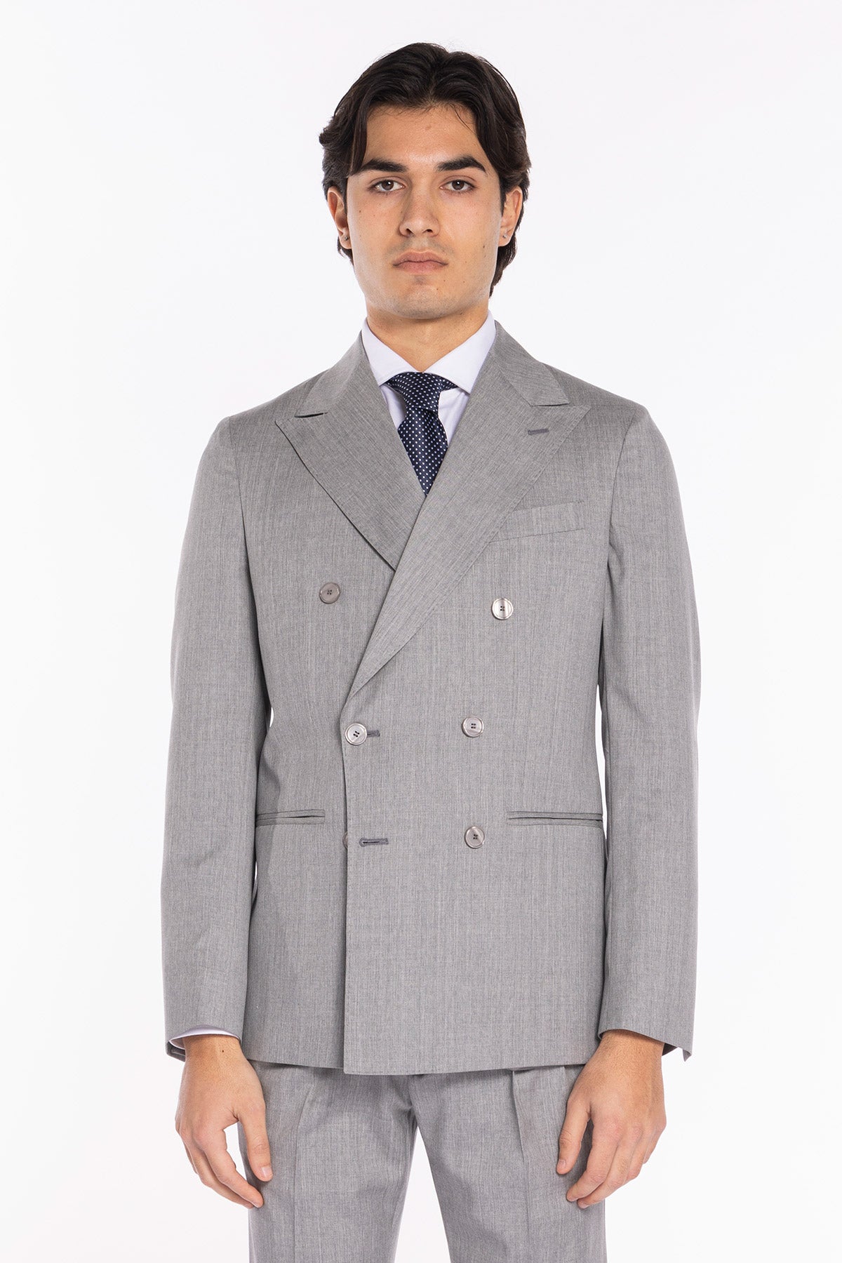 Abito uomo doppiopetto grigio chiaro in fresco lana super 130's Vitale Barberis Canonico Rever a lancia .