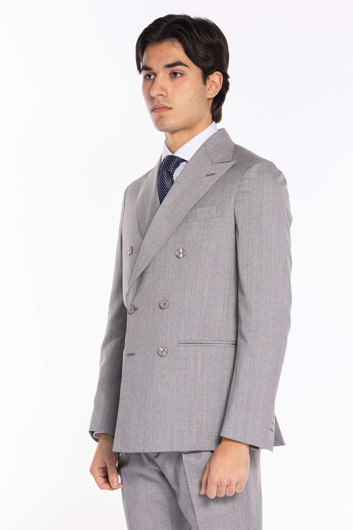 Abito uomo doppiopetto grigio chiaro in fresco lana super 130's Vitale Barberis Canonico Rever a lancia .