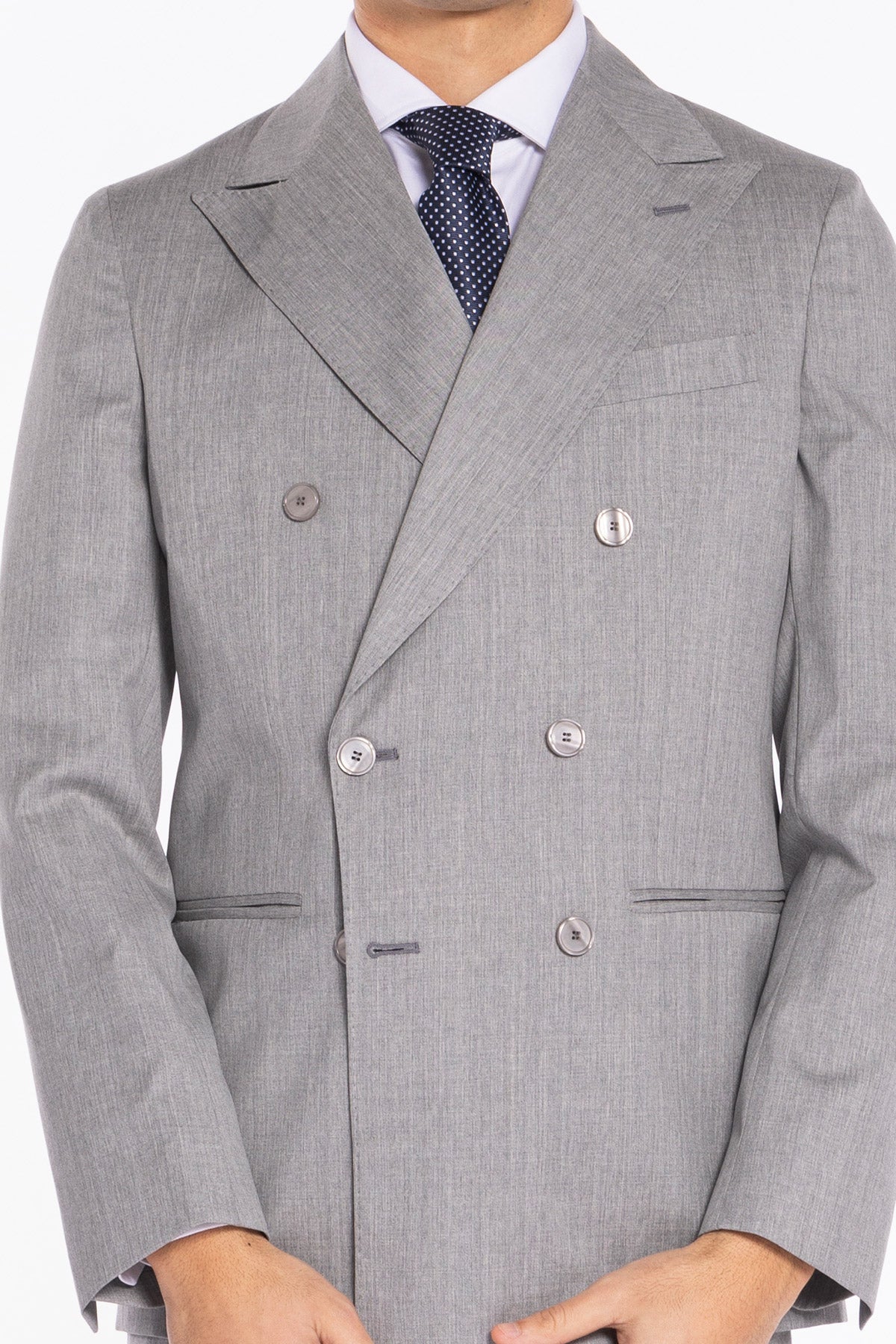 Abito uomo doppiopetto grigio chiaro in fresco lana super 130's Vitale Barberis Canonico Rever a lancia .