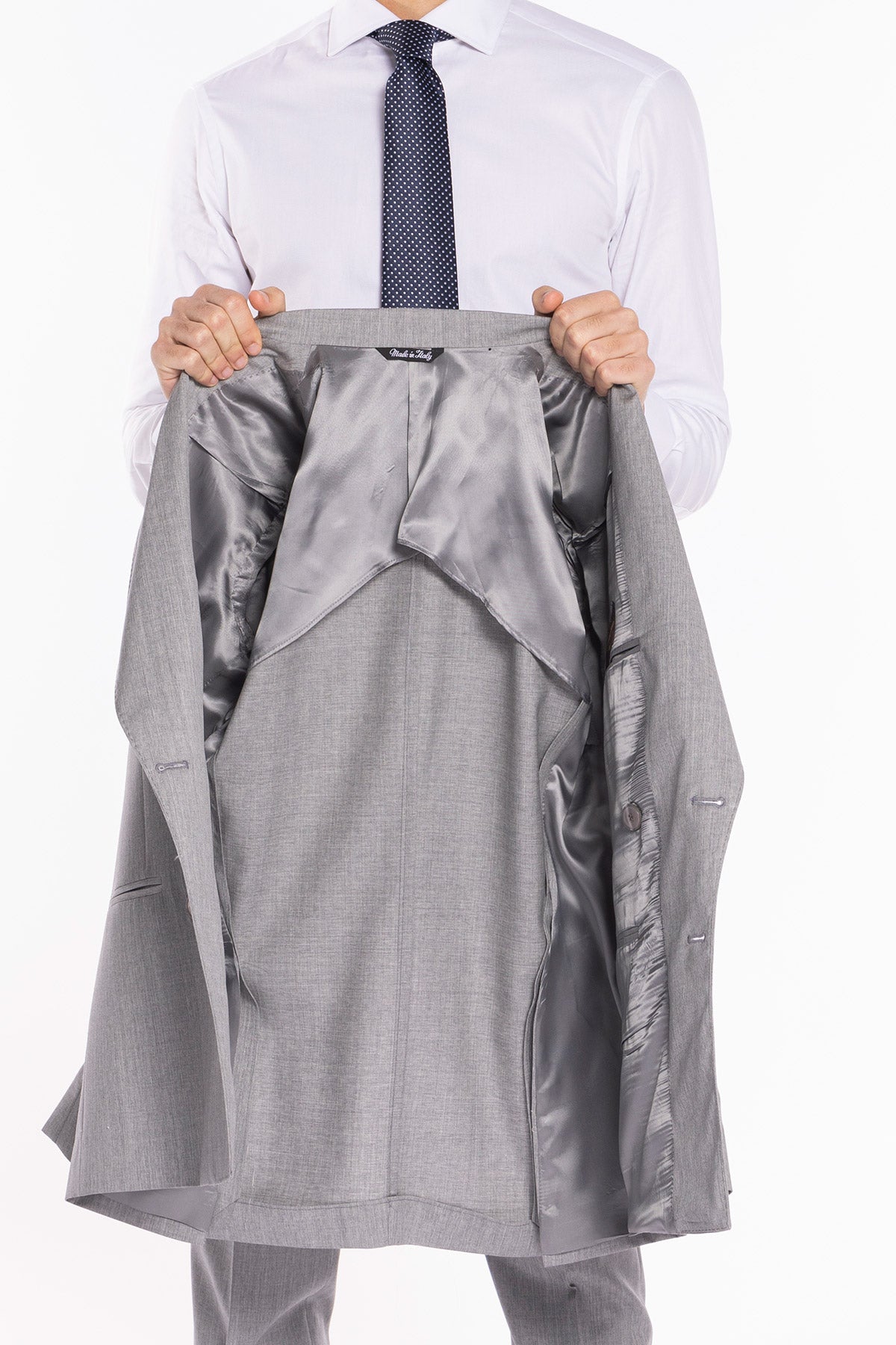 Abito uomo doppiopetto grigio chiaro in fresco lana super 130's Vitale Barberis Canonico Rever a lancia .