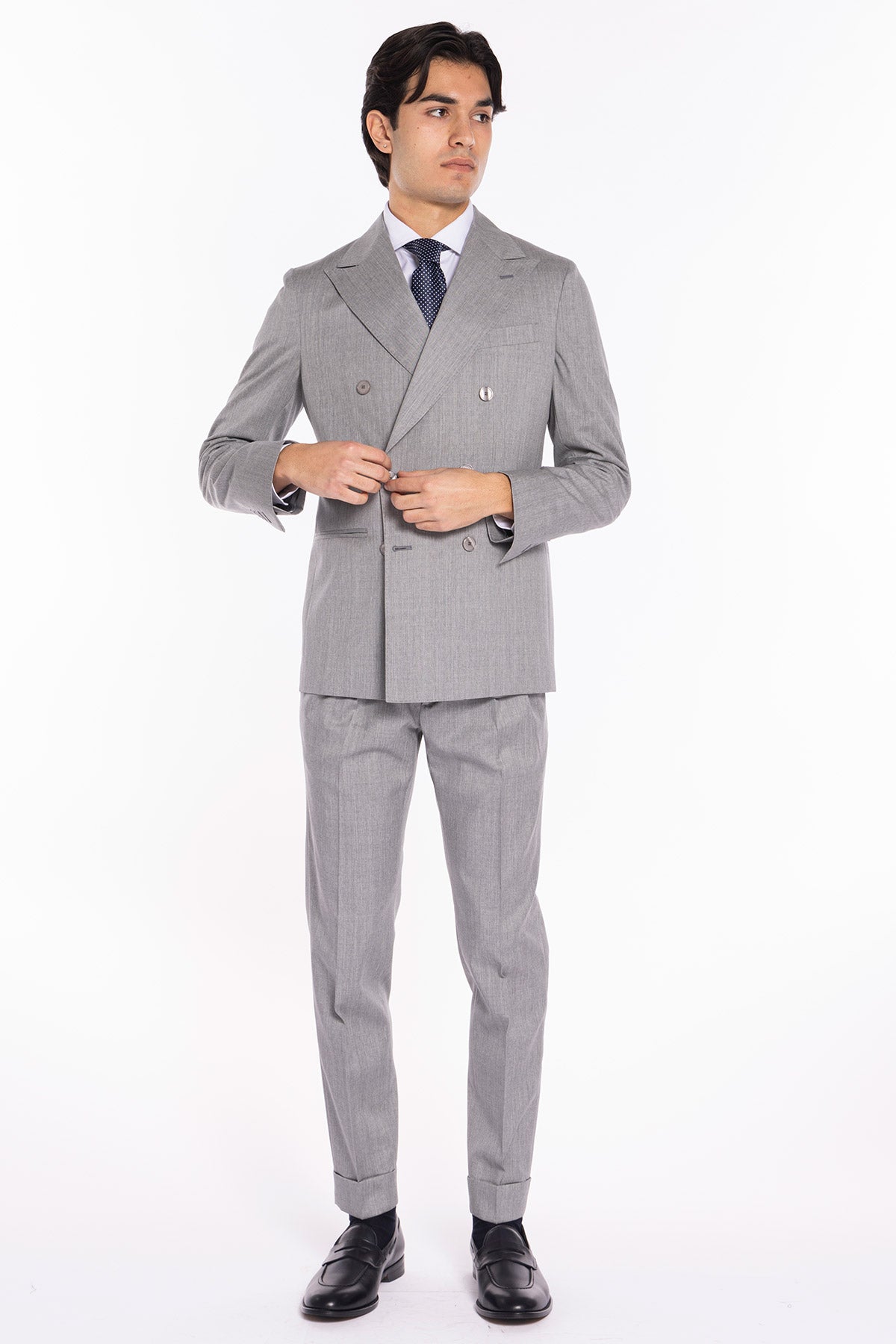 Abito uomo doppiopetto grigio chiaro in fresco lana super 130's Vitale Barberis Canonico Rever a lancia .