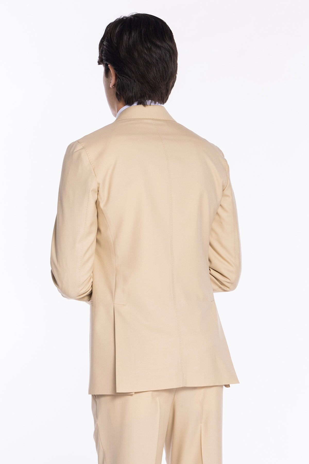 Giacca uomo doppiopetto Beige fresco lana super 140's Holland & Sherry Rever a lancia