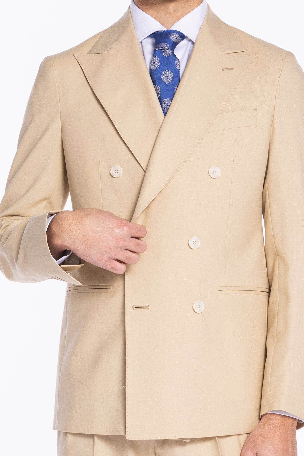 Giacca uomo doppiopetto Beige fresco lana super 140's Holland & Sherry Rever a lancia