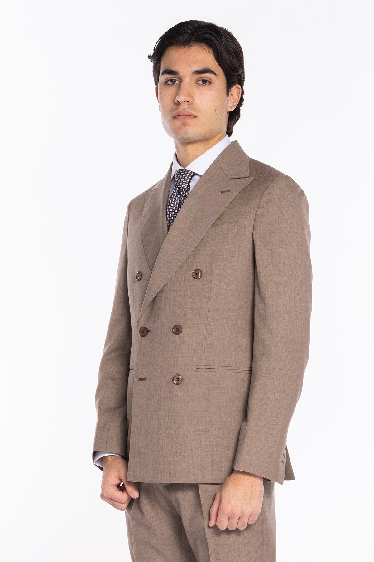 Giacca uomo doppiopetto fango fresco lana super 120's Holland & Sherry Rever a lancia