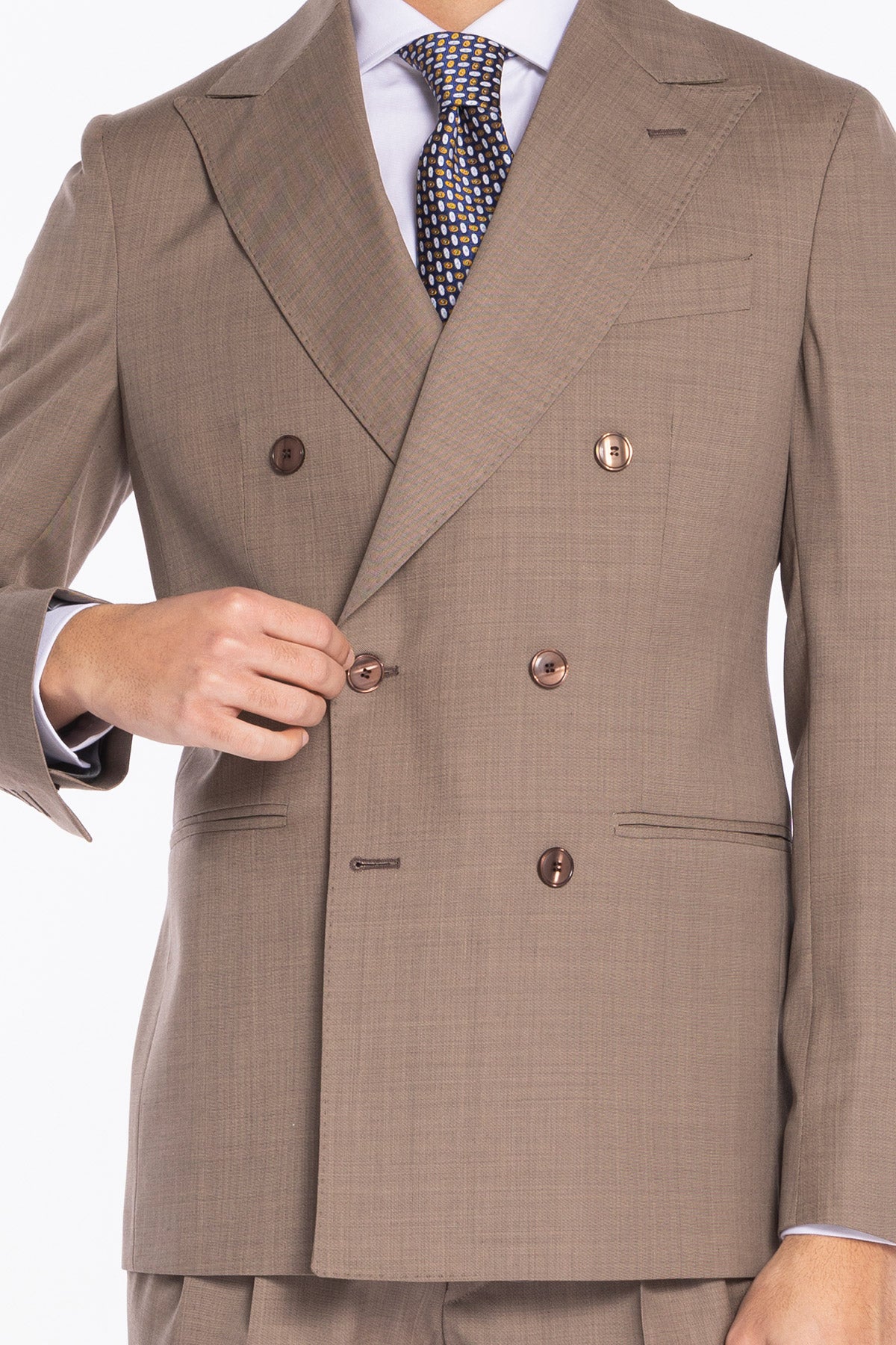 Giacca uomo doppiopetto fango fresco lana super 120's Holland & Sherry Rever a lancia