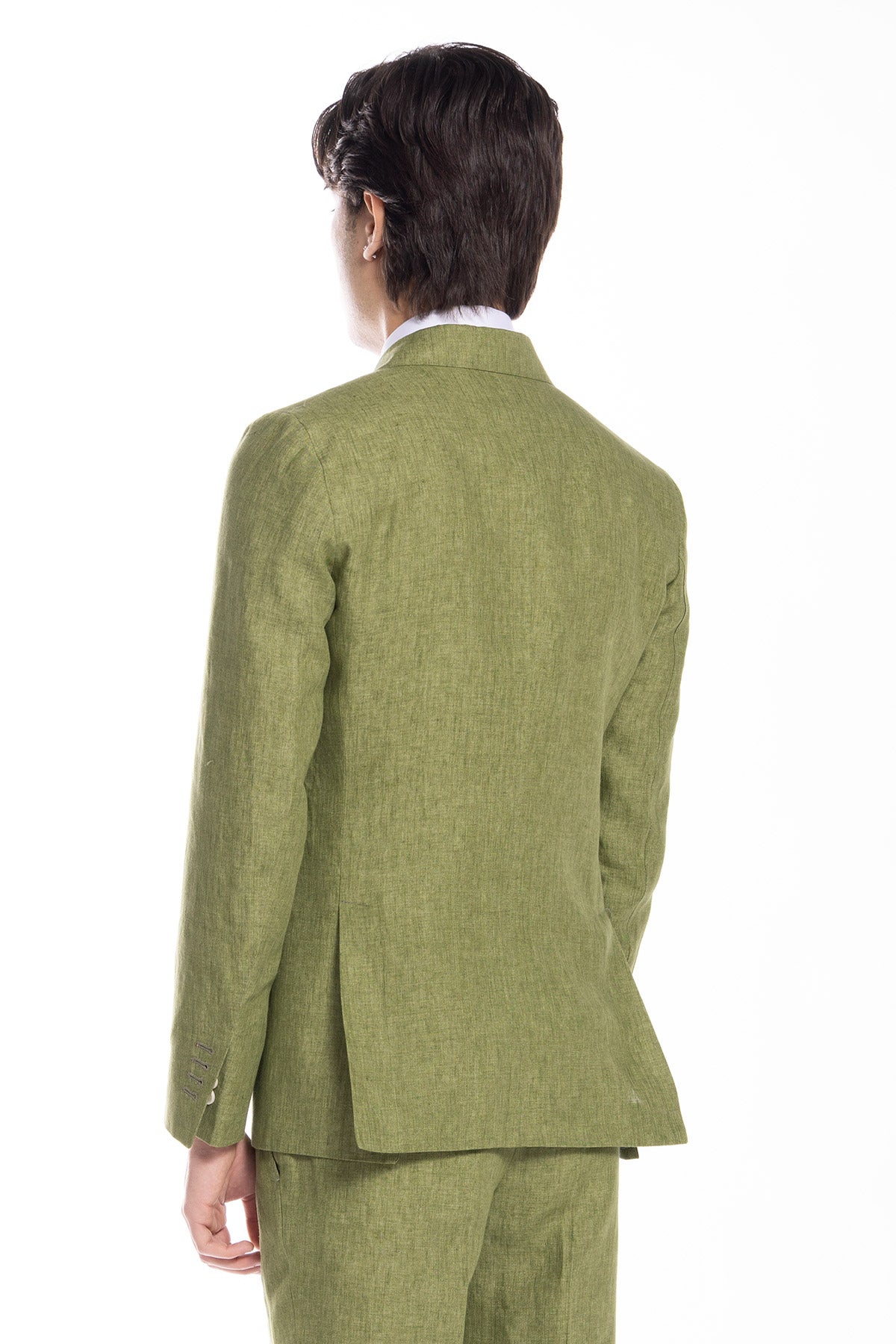 Giacca uomo doppiopetto verde 100% lino Bristol Tessuti Napoli rever a lancia