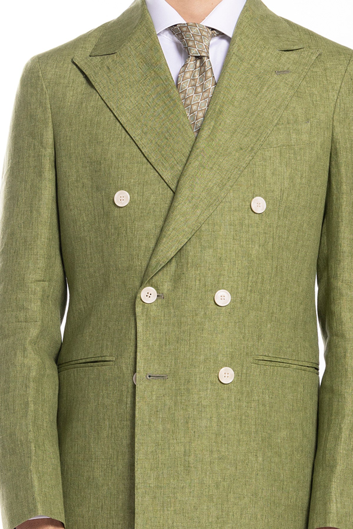 Giacca uomo doppiopetto verde 100% lino Bristol Tessuti Napoli rever a lancia