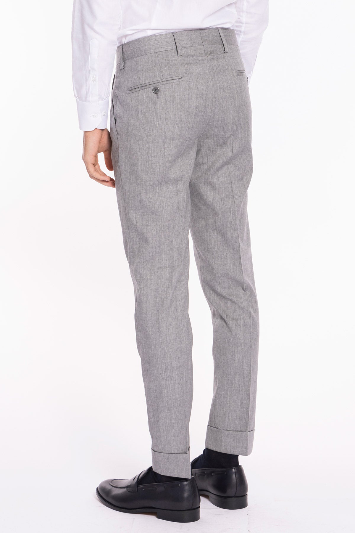 Pantalone uomo grigio chiaro fresco lana Vitale Barberis vita alta con 2 pinces e risvolto 5cm