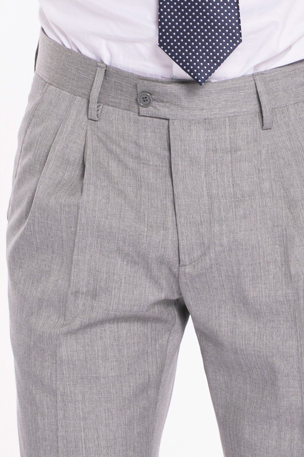 Pantalone uomo grigio chiaro fresco lana Vitale Barberis vita alta con 2 pinces e risvolto 5cm