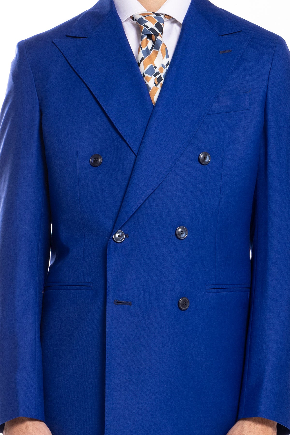 Giacca uomo doppiopetto royal blu fresco lana super 140's Holland & Sherry Rever a lancia