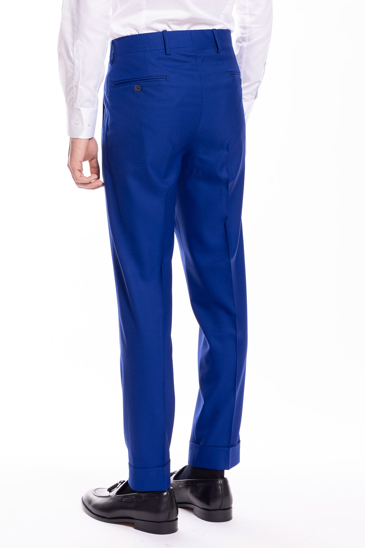 Pantalone uomo royal blu vita alta con doppia pinces in fresco lana super 140's Holland & Sherry